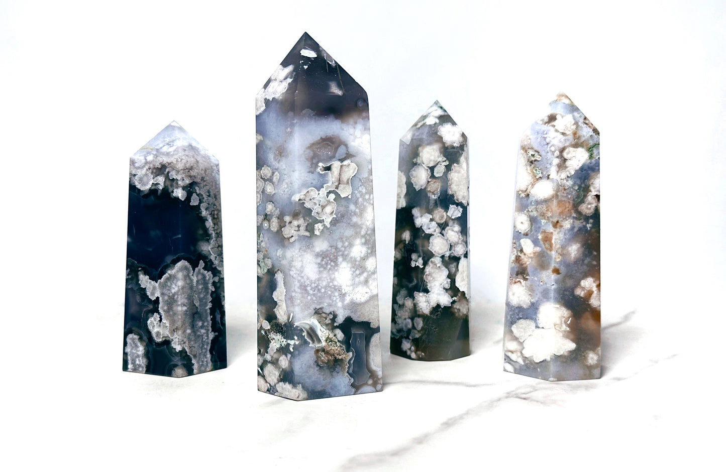 Black Flower Agate Towers