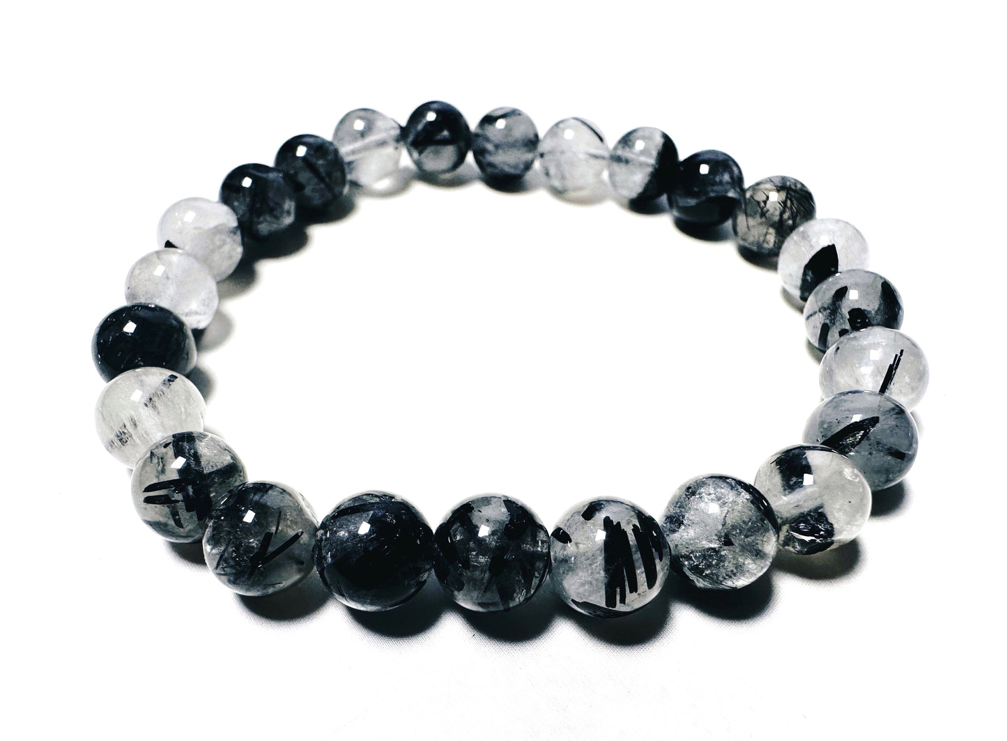 Black Rutile (Tourmalinated Quartz) Beaded Bracelet