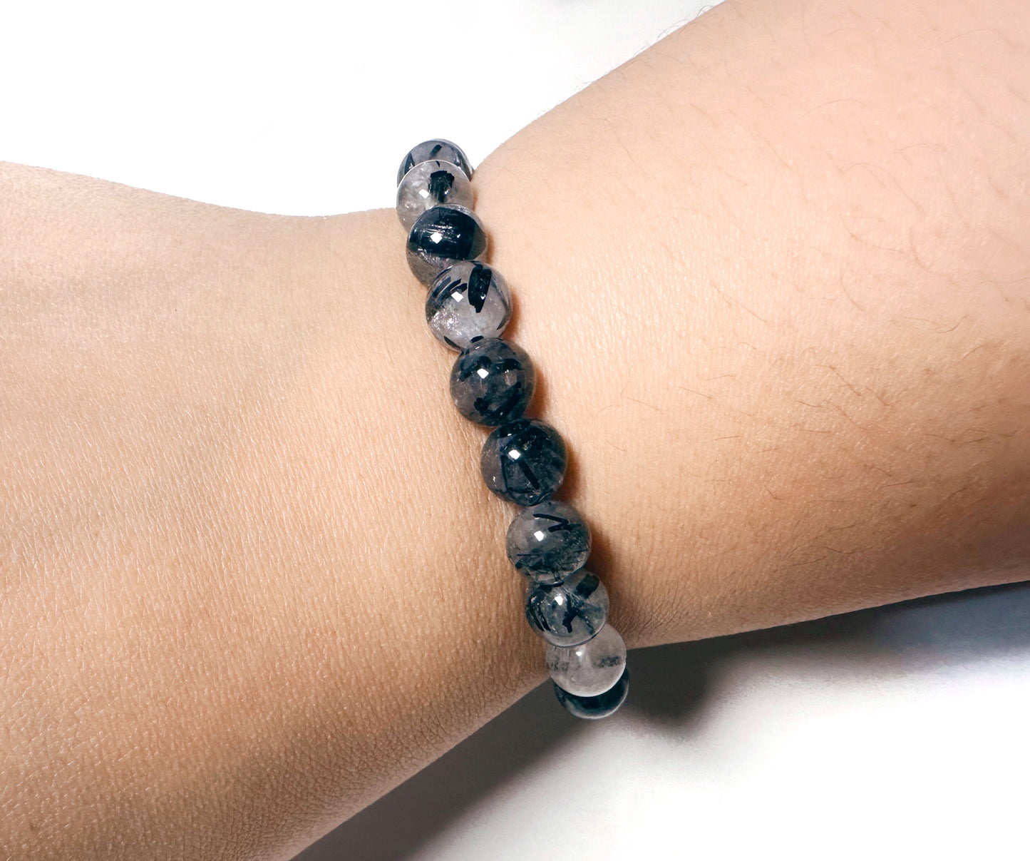 Black Rutile (Tourmalinated Quartz) Beaded Bracelet