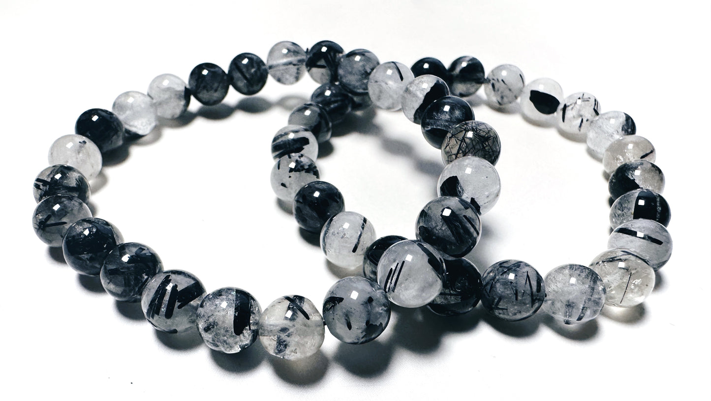 Black Rutile (Tourmalinated Quartz) Beaded Bracelet